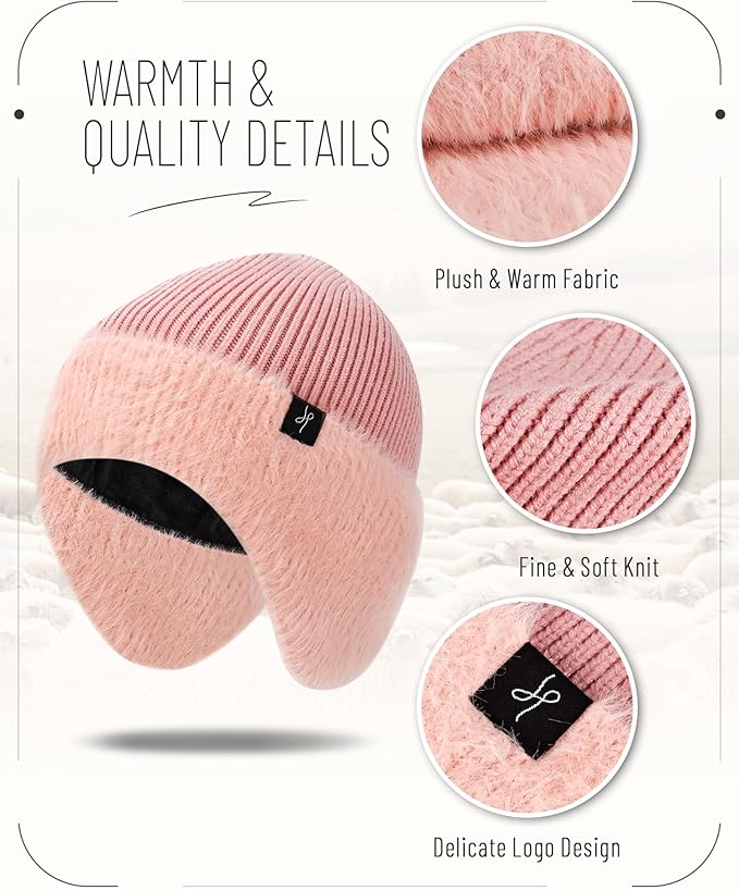 Winter Fleece-Lined Beanie with Earflaps, Warm Windproof Unisex Beanie Hat for Skiing, Hiking & Outdoor Winter Sports