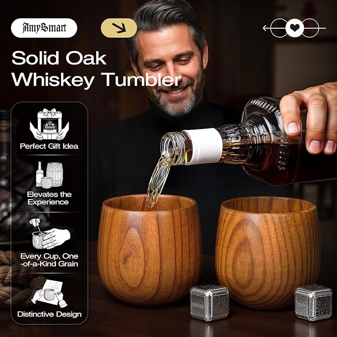 Handcrafted Wooden Whiskey Glass with Gift Tube – Charred Old Fashioned Glass,Charred Bourbon Drinking Cup | Unique Whiskey Gift for Men, Dad, Husband, Friends, Birthday & Holiday (1 Pack)