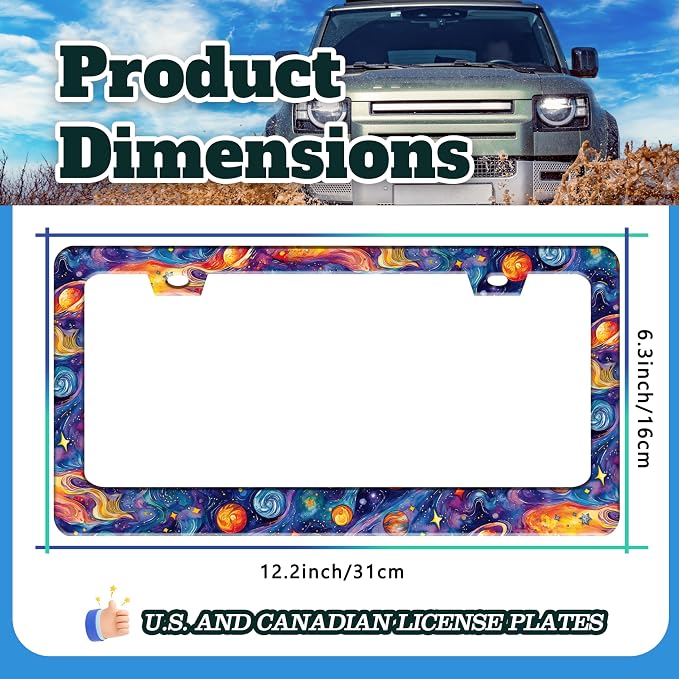 Galaxy Planet Universe License Plate Frame Stainless Steel 6.3 X 12.2 Inch | Fits US Standard With Screws Rust Resistant For Car Front Rear Decoration Accessories Easy Installation For Cars SUV Truck