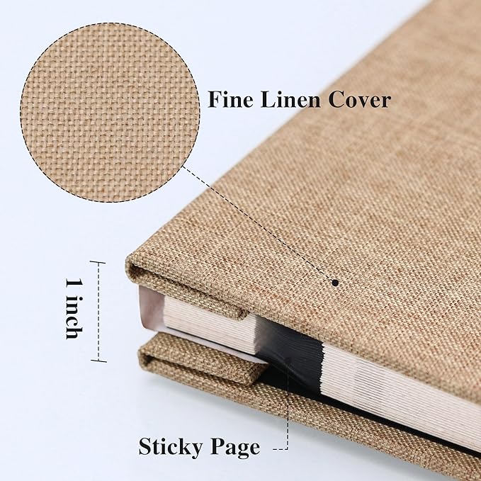 Vienrose Large Photo Album Self Adhesive for 4x6 8x10 Pictures Linen Scrapbook Album DIY 40 Blank Pages with A Metallic Pen
