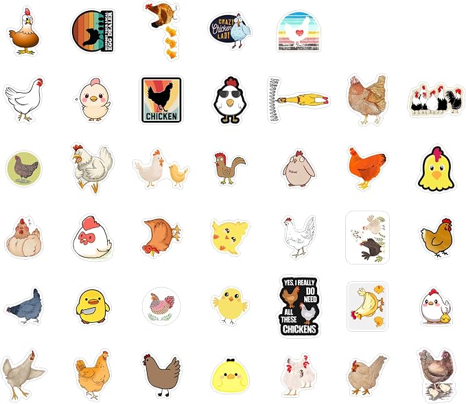 Chicken Stickers for Water Bottle and Laptop - Chicken Party Supplies & Decorations, Waterproof Vinyl Decals, Cute Animal and Farm Stickers, Gifts for Women & Men