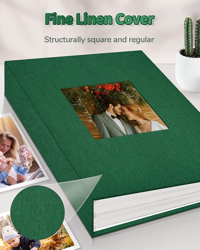 Photo Album 4x6 with 300 Pockets,Slip-in Picture Albums,Linen Cover Memory Book with Front Window,White Page Vertical Photo Book for Wedding,Family,Anniversare,Baby,Vacation