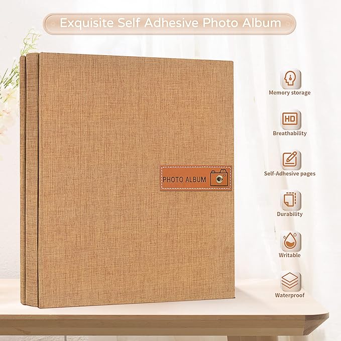 Popotop Large Photo Album Self Adhesive 4x6 5x7 8x10 Scrapbook Album DIY Picture Book,Gifts for Mom,Family Baby and Wedding,with Metal Pen and Plastic Board