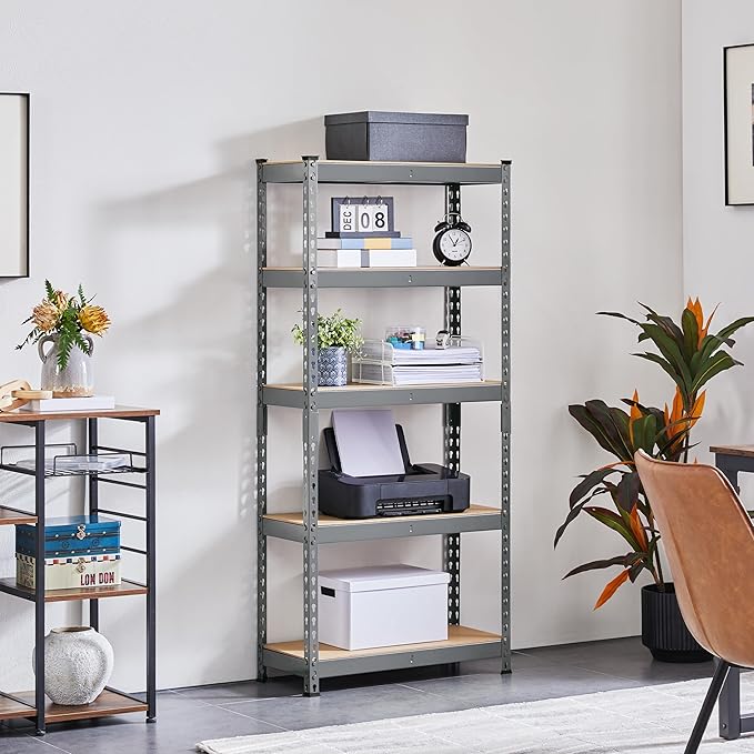 Topeakmart 5-Tier Utility Shelves, Metal Storage Shelves, Adjustable Shelving Units, Boltless Assembly, Garage Shelves Shed Shelving for Warehouse Garage Shed Basement- Dark Gray, 27.5 x 12x 60 Inch