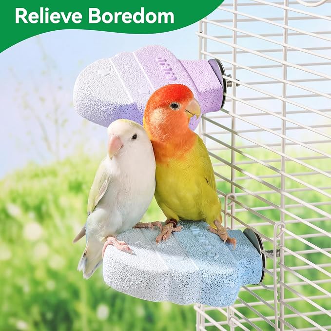 2 Pack Parrot Perch for Cage Bird Beak Grinding Stone, Volcanic Rock Mineral Bird Perch, Parrot Cage Accessories for Parakeets Budgies Cockatiels, Lovebirds Small to Medium Birds