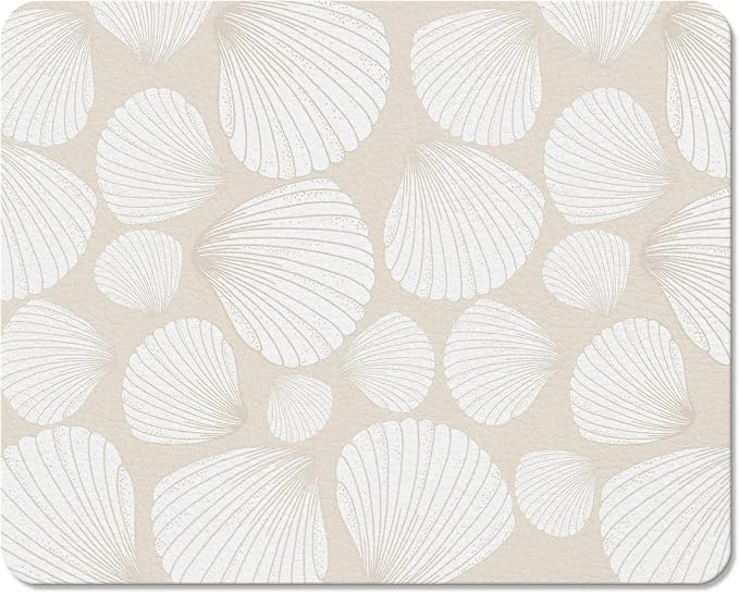 Seashell Dish Drying Mats for Kitchen Counter, Beach Lover Gifts, Neutral Coastal Beach Absorbent Reversible Coffee Bar Mat Drying Pad for Kitchen Decor, 12x15 Inch