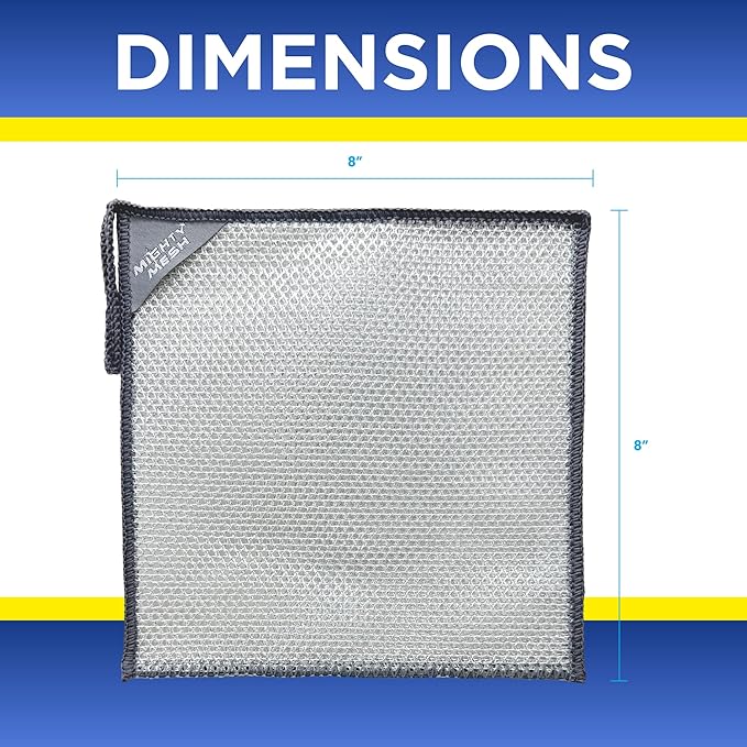 Mighty Mesh Pro Steel Mesh Cloths (8 Pack) with MagnaGrip Magnetic Storage | Powerful, Non-Scratch Kitchen Scrubber | Easy-Clean, Odor-Resistant Design for All Surfaces
