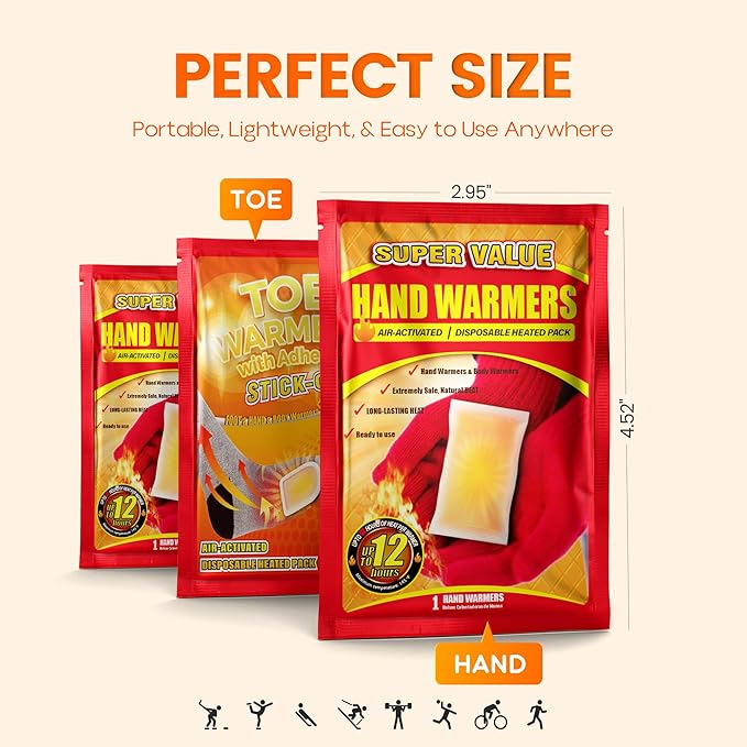 Hand Warmers Disposable 700/500/375/240/175/125/90Pcs, Long-Lasting Up to 12 Hours for Warm Body, Safe Portable Hand Warmers for Foot, Heater for Camping, Fishing, Winter