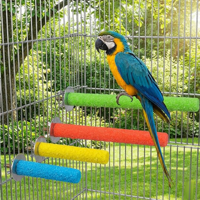 4 Pcs Bird Perch Stand Toy, Random Colorful Wood Parrot Bird Perch Stand Paw Grinding Stick, Birds Cage Accessories for Budgies, Parakeet, Cockatiel, Lorikeet, Conure