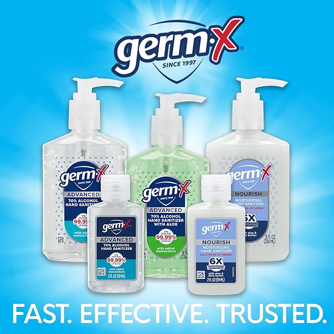 Germ-X Advanced Hand Sanitizer, 8 Fl Oz (Pack of 6), Less Drying Moisturizing Clear Gel, No Rinse Formula, Pump Bottle
