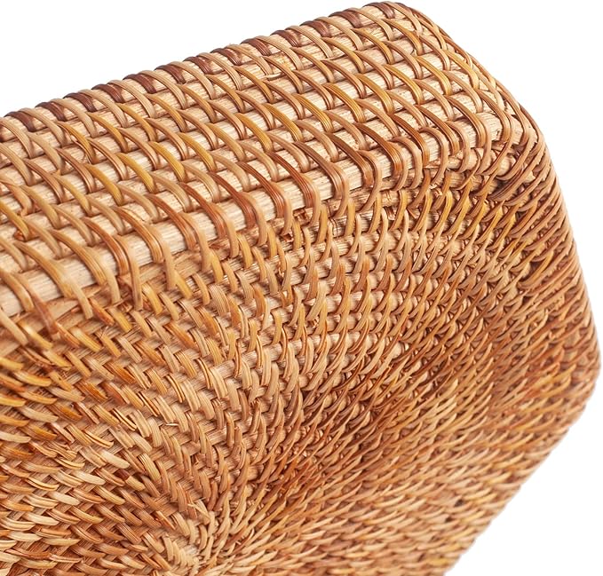 Hexagon Rattan Serving Tray for Coffee Table Woven Decorative Basket Trays for Ottoman Natural (8.7Inch x 1.8Inch)
