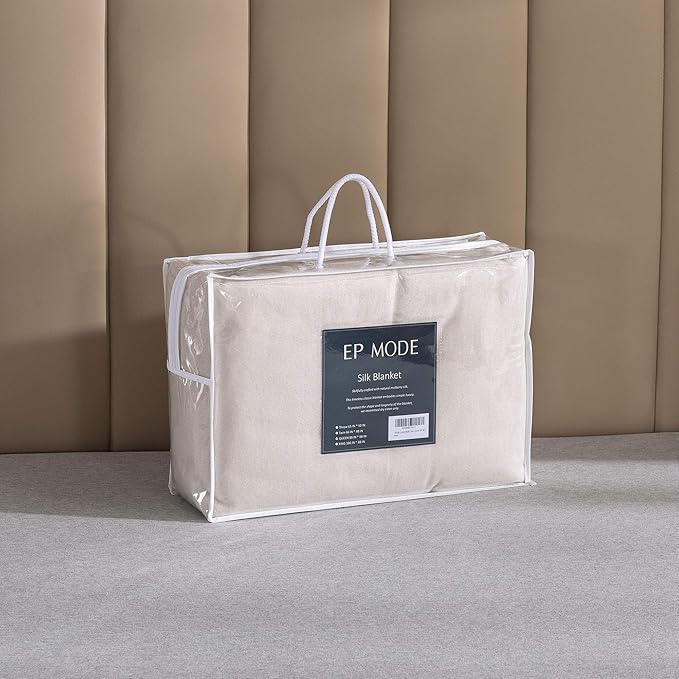 EP Mode Luxury Mulberry Silk Blanket with Silk Charmeuse Border (Whisper White, King 106" x 88")