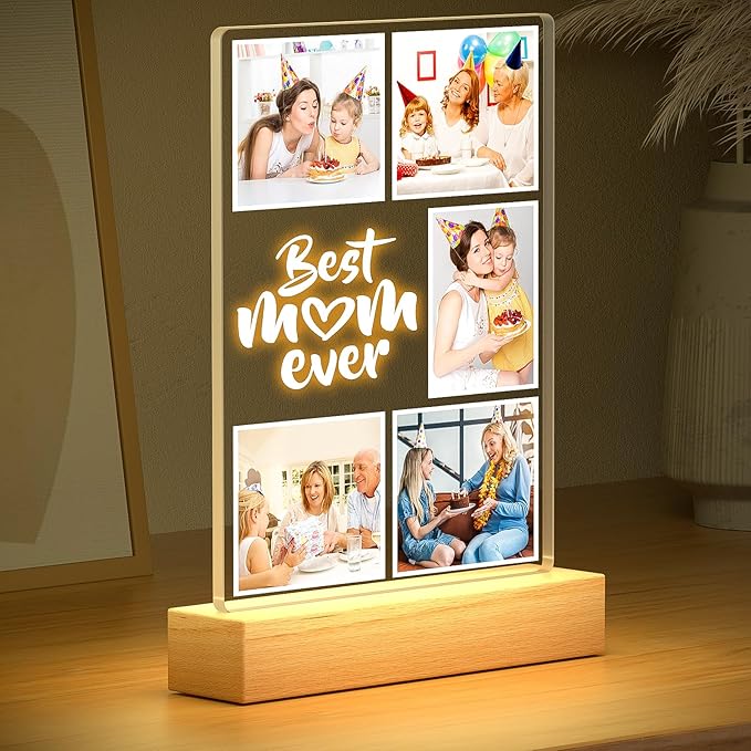 Custom Picture Frames with Photos, Personalized Photo Frame with Night Light, Custom Best Mom Ever Gifts, Personalized Birthday Gifts for Mom, Baby, Kid, Family