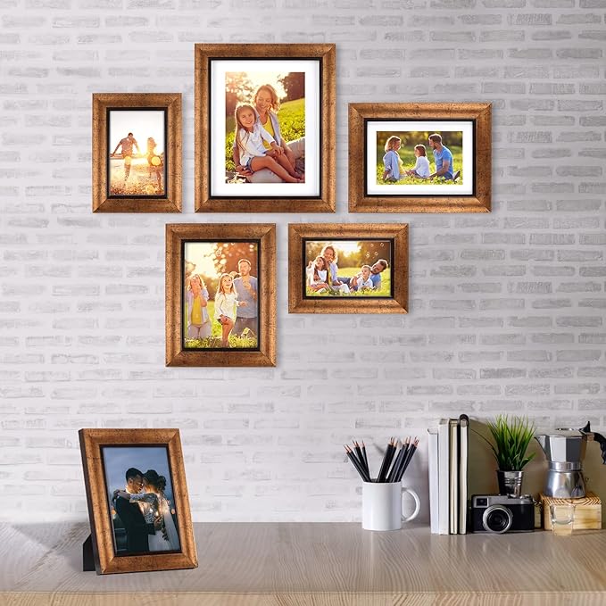 XUANLUO 5x7 Picture Frames Set of 4 Rustic Retro Photo Frame with HD Plastic Cover for Wall Mount and Tabletop Display Family Friends Wedding Gift