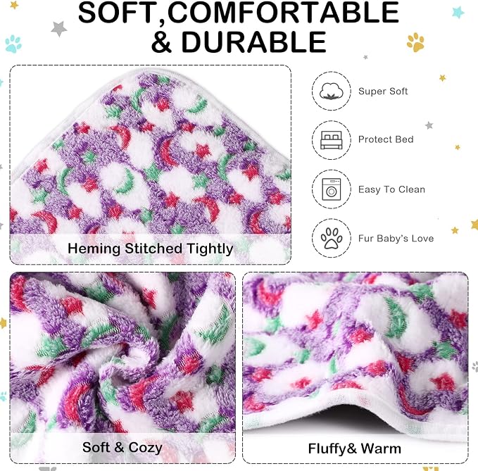 Reginary 4 Pcs Guinea Pig Fleece Blankets, Moon Star, 12 x 12 Inch | Waterproof Washable Cage Liners, Absorbent Double Layer Bedding for Guinea Pigs, Reusable Pads for Hamsters Rabbits