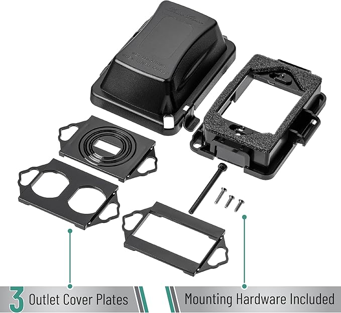Bates- Outdoor Outlet Cover Weatherproof, Black 1-Gang Outdoor Electrical Outlet Cover Box with Mounting Hardware, Horizontal/Vertical Use