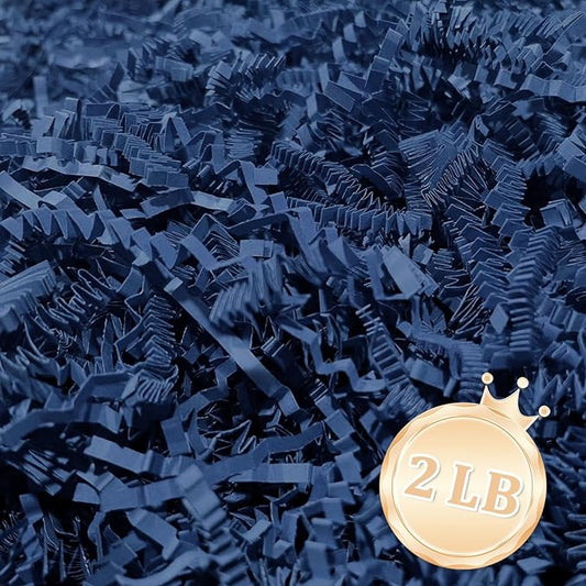 2 LB Navy Blue Crinkle Cut Paper Shred Filler Great for Gift Wrapping, Deep Royal Blue Basket Fillers, Birthday, Gift Wrapping, Halloween Thanksgiving Christmas Party Decor Filling Supplies