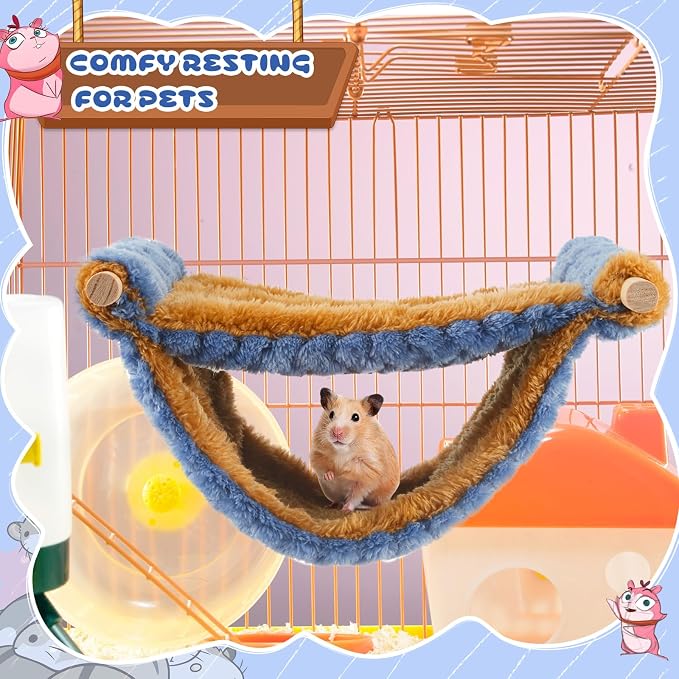 2 Pcs Winter Warm Rat Hammock Double Layer Pet Ferret Hammock Hanging Soft Plush Guinea Pig Bunk Bed for Cage Sleep Chinchilla Squirrel Hamster Mice Birds Small Animals Hideaway Hideout