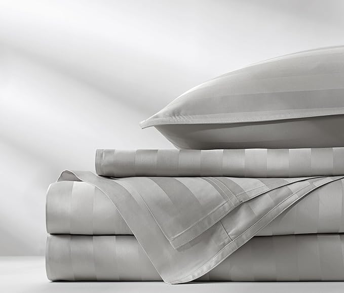 Full Sheets by Pure Bamboo, Genuine 100% Organic Viscose Derived from Bamboo Bed Sheet Set, Luxuriously Soft & Cooling, Double Stitching, Lifetime Quality Promise (Full, Jacquard Silver)