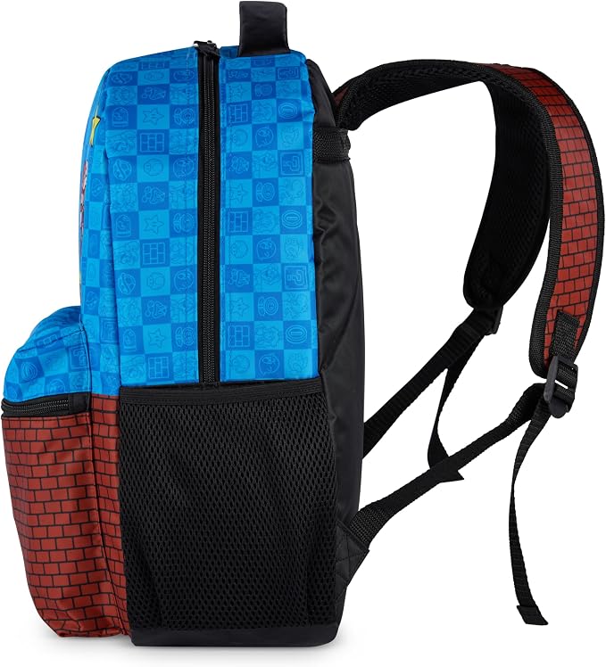 AI ACCESSORY INNOVATIONS Super Mario Brothers Backpack for Boys & Girls, 16 Inch Gaming Bookbag with Molded Toad Dangle, Blue, Featuring Mario, Luigi, Yoshi & Toad