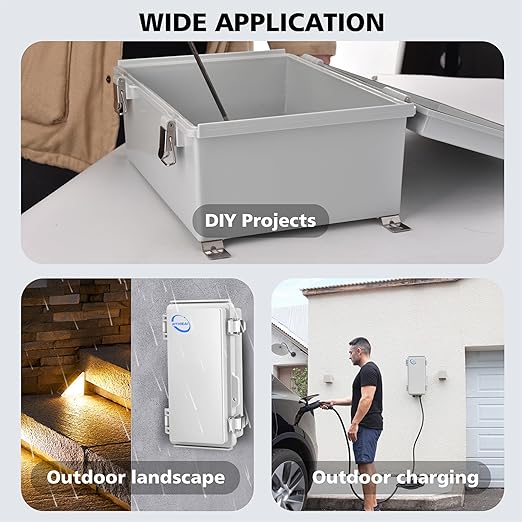 Waterproof Outdoor IP67 Junction Box (5.9"x3.9"x2.8") with Mounting Plate, Hinged Grey Cover and Wall Brackets - Weatherproof ABS Plastic Electrical Enclosure for DIY Projects (150x100x70mm)
