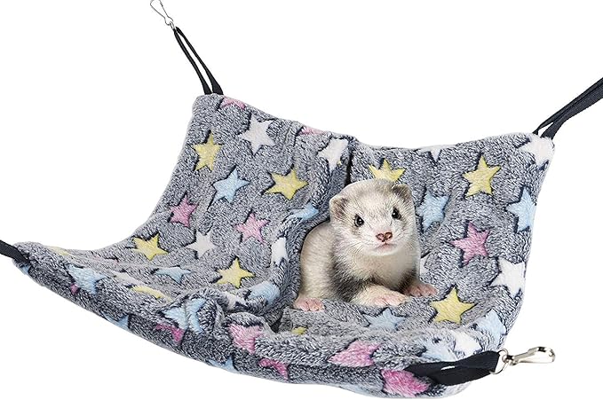 Niteangel Hanging Hammock Nap Sack Swing Bag Pet Sleeper for Ferret Rat Sugar Glider and Other Small Animals (Blue, Star)