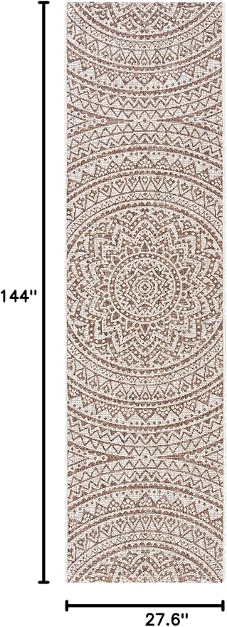 SAFAVIEH Washable Rug Outdoor Courtyard Collection - 2'3" x 12' Runner, Light Beige & Light Brown, Non-Shedding & Easy Cleaning, Ideal for Patio, Entryway, Mudroom, Hallway, Kitchen (CY8734-36312)