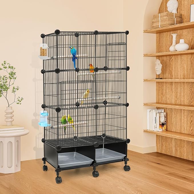 VISCOO Upgraded Encrypted Metal 46-Inch Bird Cage for Parrot Parakeets | Parakeet Cage with Wooden Perches, Slide-Out Tray, Water Bottle&Feeder for Cockatiel,Lovebird,Small Mid-Sized Birds