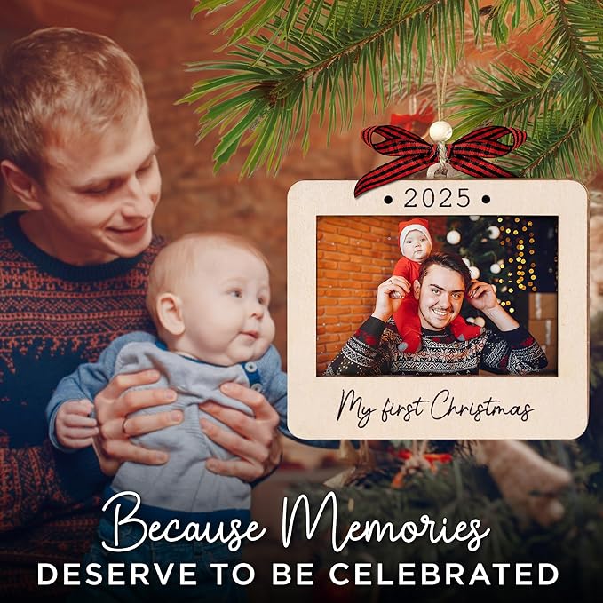 Babys First Christmas Ornament 2025 Girl And Boy - Wooden Landscape Picture Frame Ornaments For Tree - My First Christmas Ornament - New Dad Gift - Baby's First Christmas Gifts 2025