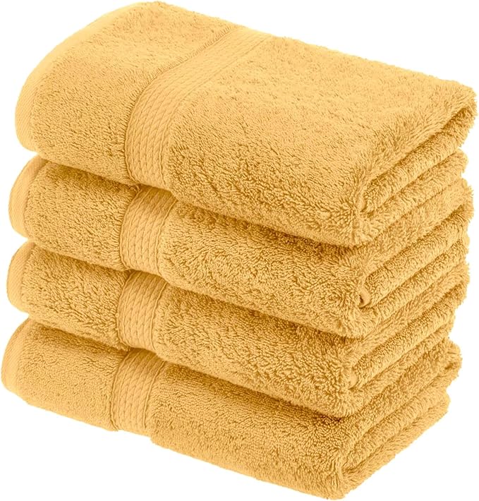 BLUENILEMILLS Madison Egyptian Cotton Hand Towels, Towel Set for Bathroom, Shower, Spa, Hotel, Plush, 900 GSM, Gym, Highly Absorbent and Ultra-Soft Towels, Bath Essentials, Set of 4, Gold
