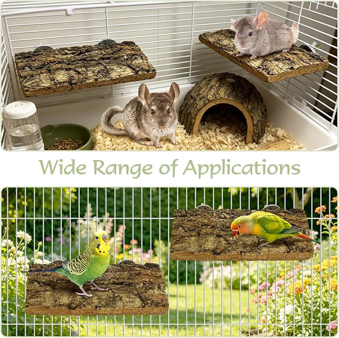 Bird Perch Platform 2PCS Flat Parrot Perch Stand Rectangle Parakeet Shelf Cork Bark Perches Wooden Bird Cage Accessories for Cockatiel Budgie Conure Finch