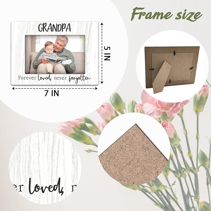 Grandpa picture Frame, White Wood Sentiments “Forever Love Never Forgotten” Picture Frame, 4x6 Inch, Meaningful Photo Gift for Grandpa, Stylish Tabletop and Desk Decor