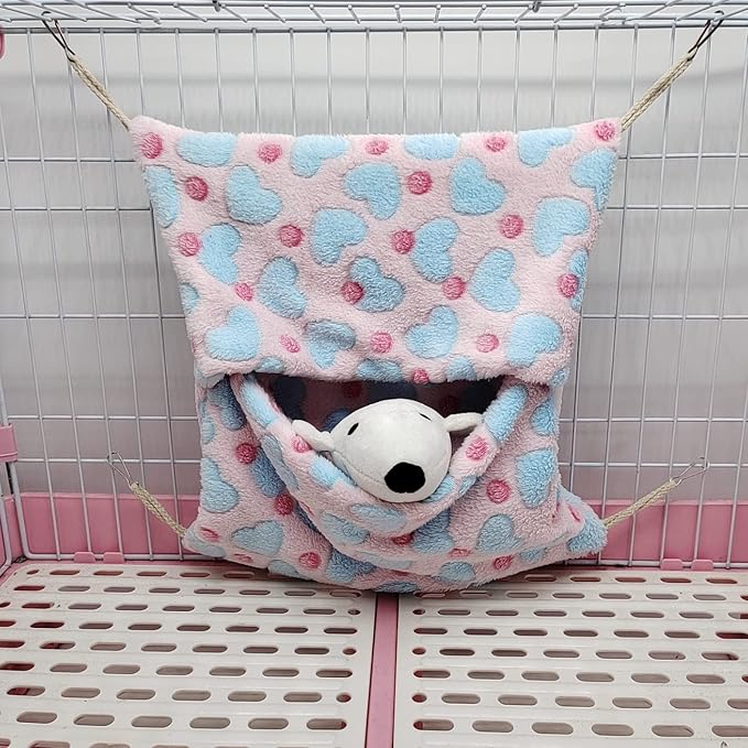 ISMARTEN Small Animal Hanging Hammock, Pet Hanging Nap Sack Sleep Bag Bed, Cage Hammock Beds for Ferret Guinea-Pig Sugar Glider Hamster Rat Mice Chinchilla Flying Gerbil and Squirrel (Pink)