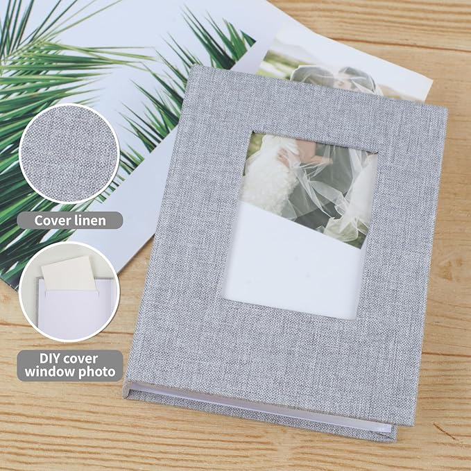 vivinin 2 Pack Photo Album 4x6, Linen Cover Photo Book, Small Photo Album Book for 36 Pockets Hold 72 Pictures, Picture Book for Photos Family Anniversaries Baby Vacations（Gray
