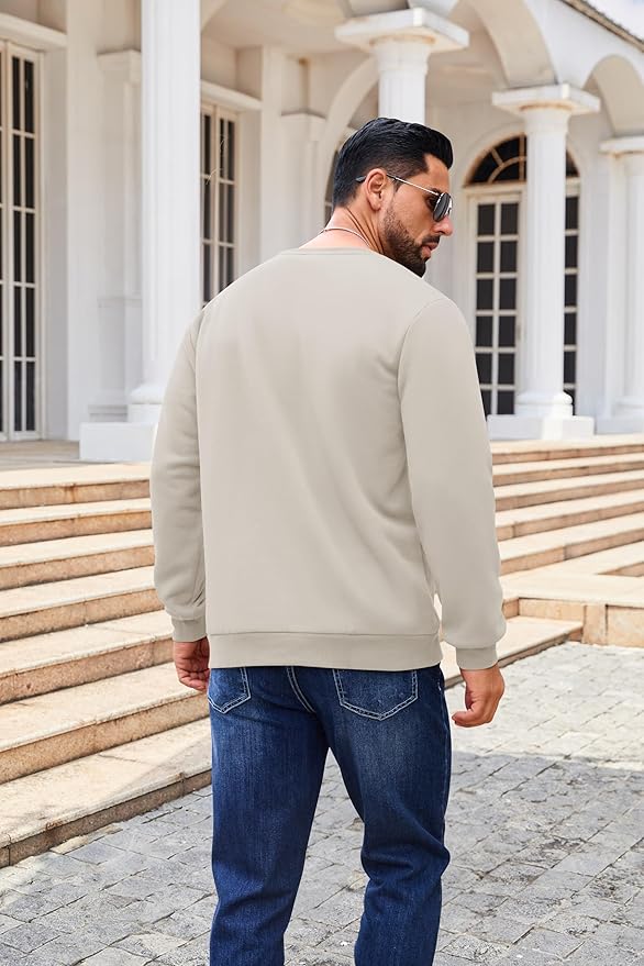 Boladeci Men's Full Sherpa Lined Crewneck Sweatshirts Heavy-weight Fleece Pullover Thick Thermal Long Sleeve Cotton