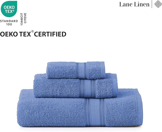 LANE LINEN Bathroom Towels Set of 18 – Zero Twist, 100% Ring-Spun Cotton, 6 Bath, 6 Handtowel & 6 Washcloths, Luxury Hotel Design, Perfect for Salon & Guests, Machine Washable – Cerulean Blue
