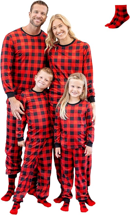 PATPAT Christmas Family Matching Pajama Sets Includes Christmas Socks - Perfect for Family Photos & Holiday Celebrations