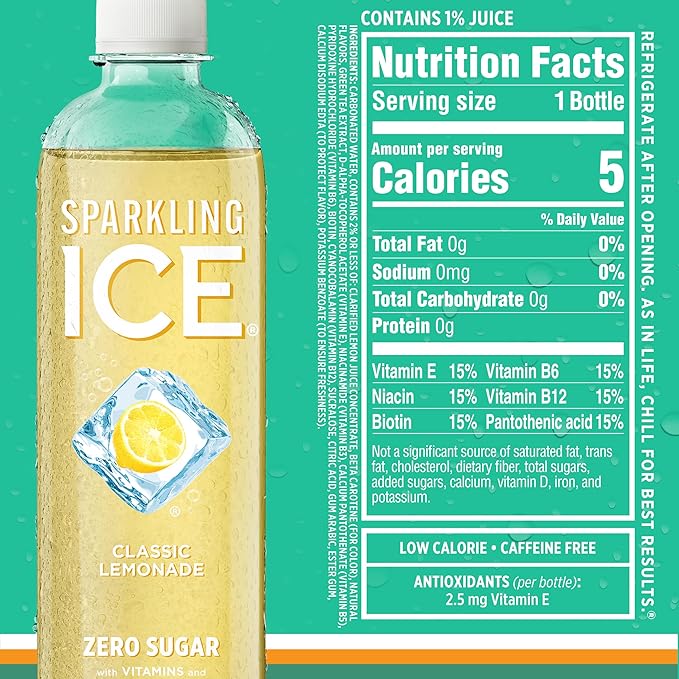 Sparkling Ice Lemonade Variety Pack, Zero Sugar Sparkling Water, with Vitamins and Antioxidants, 17 fl oz, 12 count (Lemonade Flavors: Classic, Raspberry, Peach & Berry)