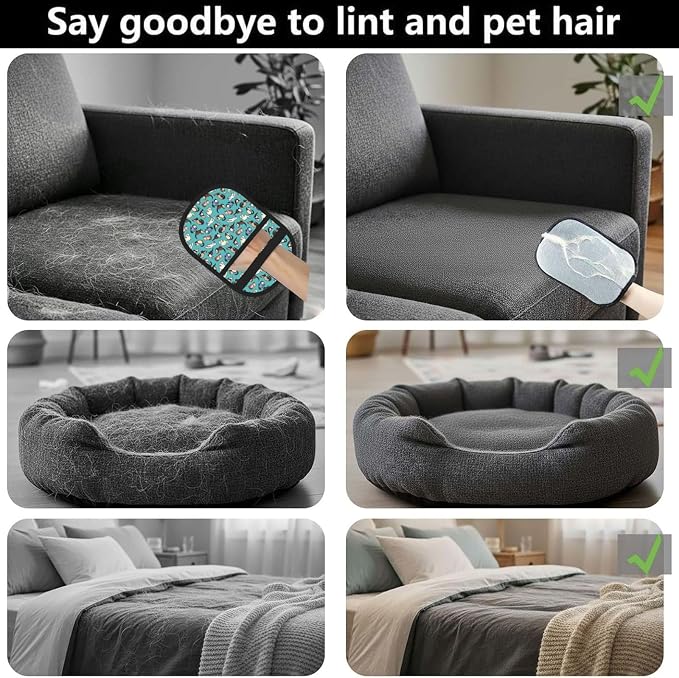 Cute Ferret Pet Hair Removal Gloves, Reusable Dog Cat Grooming Mitt | Electrostatic Brush Attracts Pet Hair From Furniture, Carpets, Pet Beds & Clothes. Hanging Loop For Easy Storage