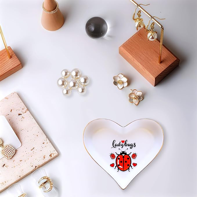 Ladybugs Ring Holder Dish Tray, Gifts For Women Teens Girls, Ladybugs Lovers Themed Stuff Accessories Things Decor Merch, Home Room Ring Earrings Necklace Organizer Holder!