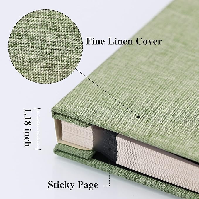 Vienrose Large Photo Album Self Adhesive for 4x6 8x10 Pictures Linen Scrapbook Album DIY 60 Blank Pages with A Metallic Pen