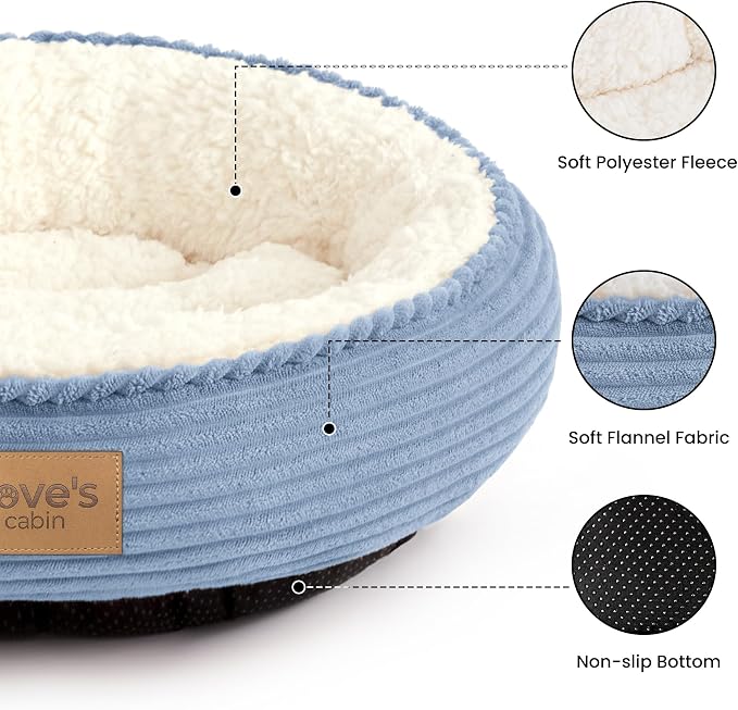 Love's cabin Round Donut Cat and Dog Cushion Bed, 20in Pet Bed for Cats or Small Dogs, Anti-Slip & Water-Resistant Bottom, Super Soft Durable Fabric Pet beds, Washable Luxury Bed Sky Blue Stripe