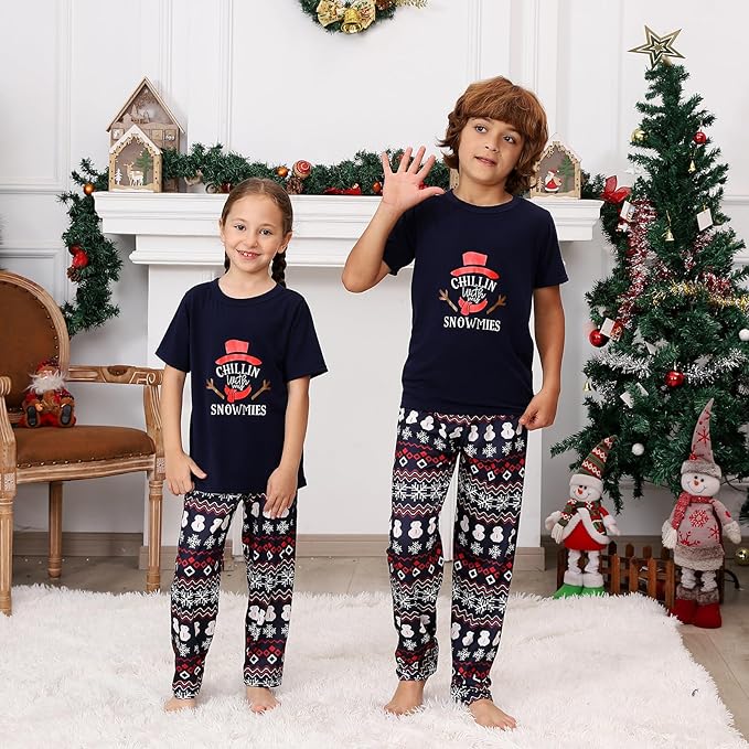 Christmas Pajamas for Family Matching Holiday PJ's Jammies Sets with Short Sleeve Tee and Pants Sleepwear Loungewear