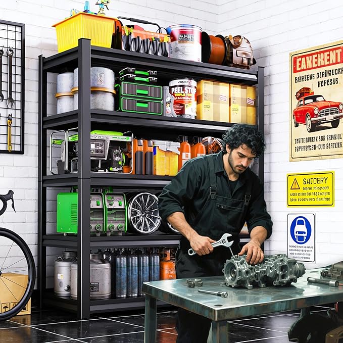 2500LBS Garage Shelving, Heavy Duty Garage Shelves, Adjustable Metal Shelving Unit, Easy Assembly Garage Storage Shelves, Storage Rack Shelf for Garage, Basement, 72" H x 35" W x 15.7" D