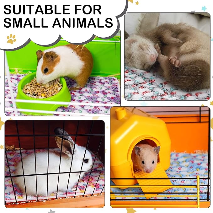 Reginary 4 Pcs Guinea Pig Fleece Blankets, Moon Star, 12 x 12 Inch | Waterproof Washable Cage Liners, Absorbent Double Layer Bedding for Guinea Pigs, Reusable Pads for Hamsters Rabbits