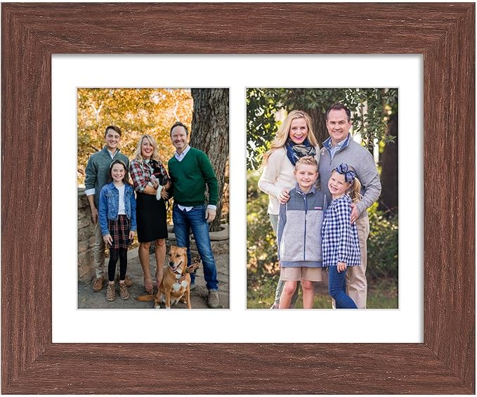 8.5x11 Picture Frame Display 2 opening Double 5x7 Picture Frame Collage,Multi Photo Frame with Mat,Plexiglass,Horizontal and Vertical Formats for Wall Decor,Walnut Wood Grain
