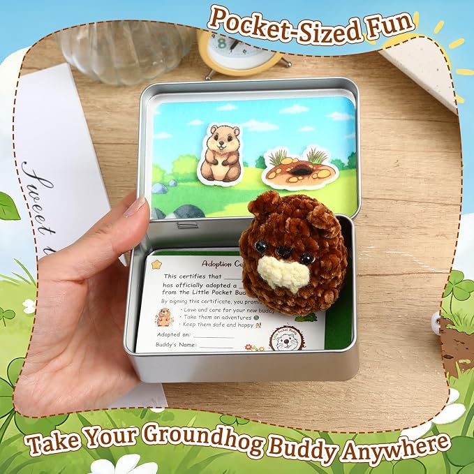 Little Pocket Groundhog Cute Collectible Gift Groundhog Day Decor | Cute mini groundhog in a pocket tin, a collectible desk gift inspired by Groundhog Day for friends and coworkers