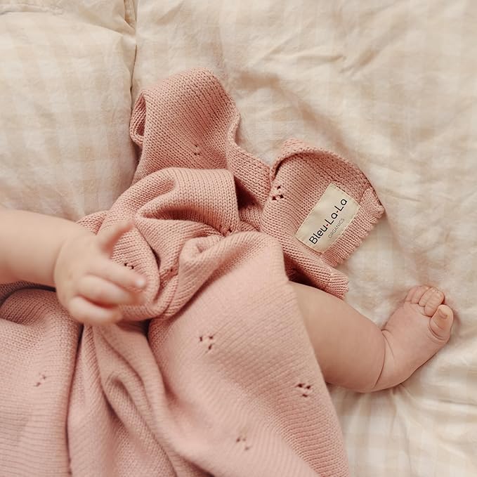 Organic Pointelle Receiving Swaddle Blanket for Girls - 100% Luxury Organic Soft Cotton Knit Warm Cozy Cuddle Stroller Blanket for Newborns, Infants, & Toddlers (Ballet Slippers)