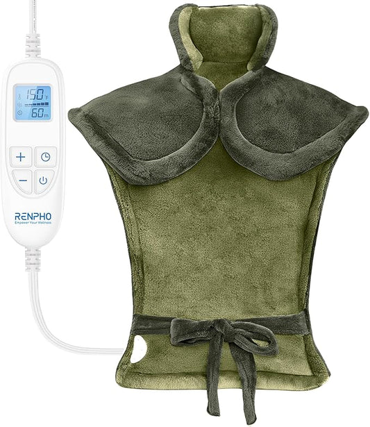 RENPHO Electric Heating Pad for Back, Birthday Gifts for Women Men Mom Dad, FSA Eligible & HSA Store, Neck and Shoulder Heat Pad, Fast Heating, 24"x33", ETL Certified, Green