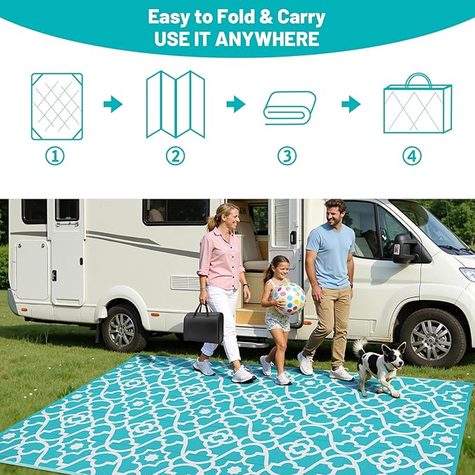HEBE Outdoor Rug Waterproof 9x12, Plastic Straw Rug Camping Rug, Reversible Outdoor Patio Rugs RV Mat Clearance, Indoor Outside Floor Carpet for Porch,Deck,Camper,Balcony,Backyard
